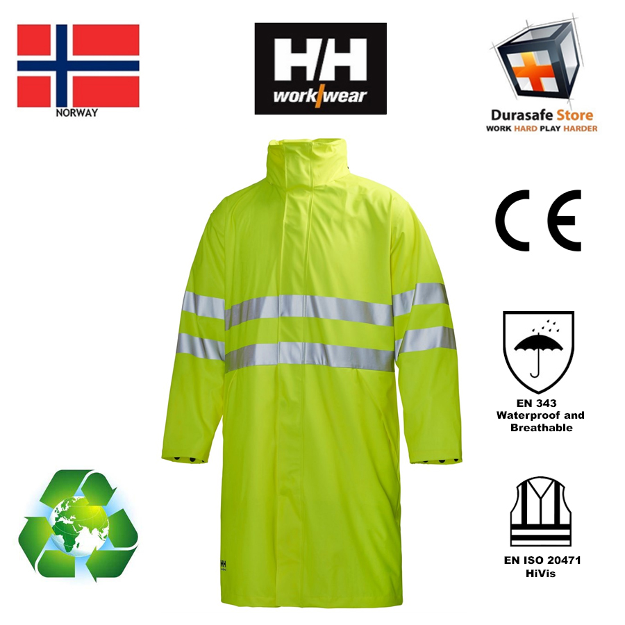 Mand bibliothecaris Geladen Helly Hansen 70265 Narvik 100% Waterproof Hi-Vis Rain Coat with Hood Yellow  Size M - XXL Workwear - Durasafe Shop