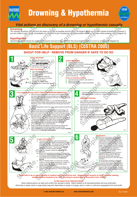 MARITIME PROGRESS - UK 1070WV Safety Poster For Drowning & Hypothermia ...