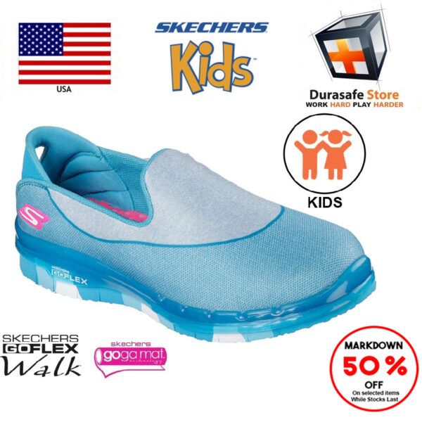 SKECHERS 81078L Kid's GO Flex Walk Shoe Turquoise Size 1-5 