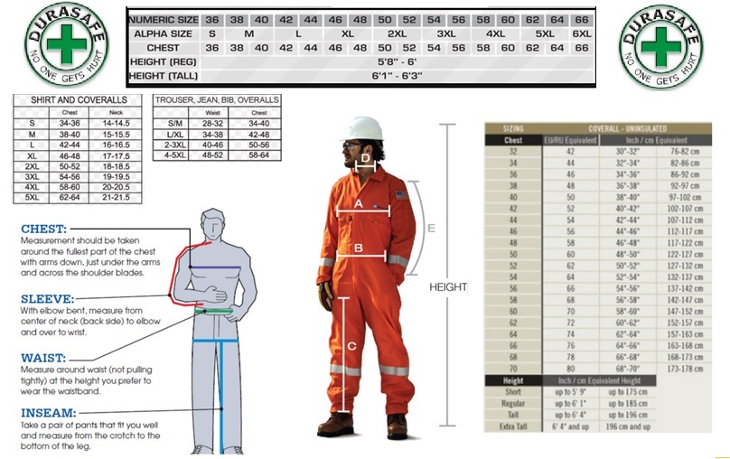 SIZES COVERALL US NUMERIC Durasafe Shop   Sizes Coverall US Numeric 1 