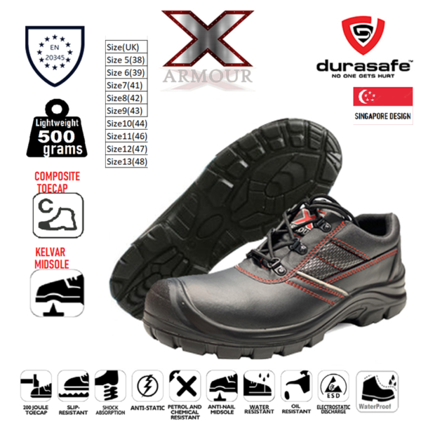 ARMOUR X S3 SRC Composite Toe Cap Safety Shoe Kevlar Midsole Black EN345 ESD Size UK5 13 Durasafe Shop