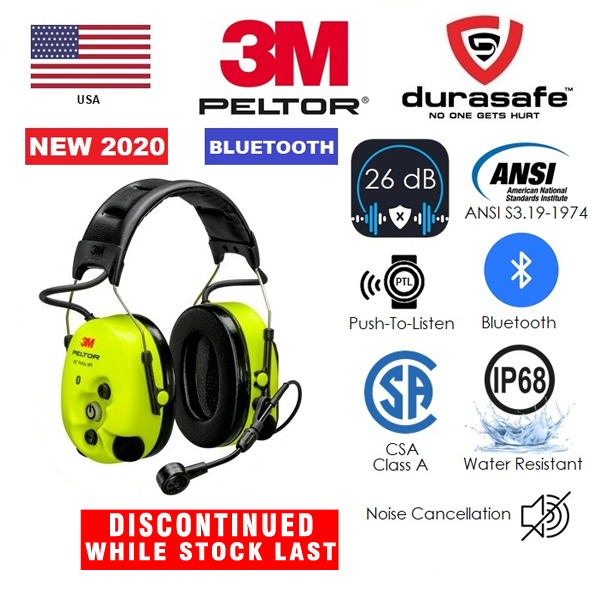 3M PELTOR WS ProTac XPI Level Dependent Bluetooth Headset MT74H52A 110 CH 3 FLX2 Headband Yellow NRR 26 dB CSA A