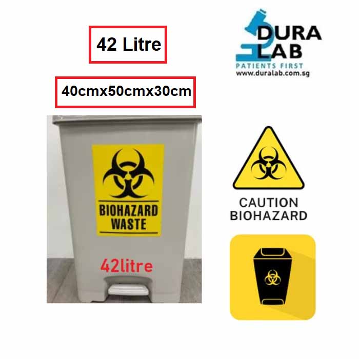 DURALAB BioHazard 42L Grey Foot Pedal Plastic Waste Bin Durasafe Shop