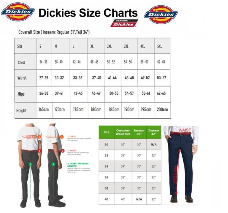 Dickies Size Chart Durasafe Shop 