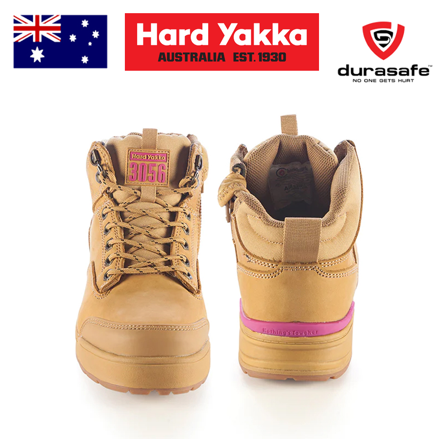 HARD YAKKA Y60331 3056 Women 5 Inch Lace Side Zip Safety Boot Wheat Size Uk 3 8