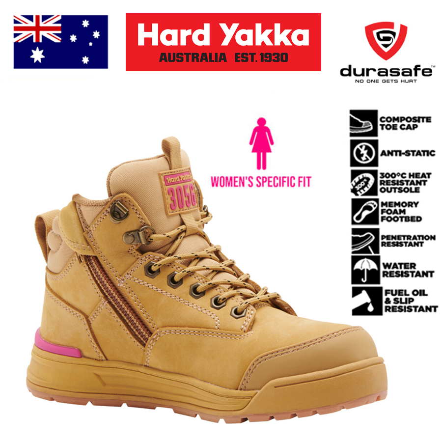 HARD YAKKA Y60331 3056 Women 5 Inch Lace Side Zip Safety Boot Wheat Size Uk 3 8 Durasafe Shop