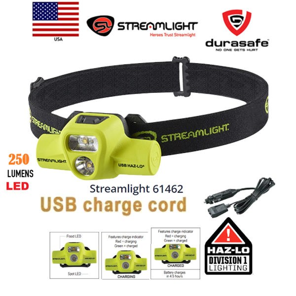 STREAMLIGHT 61462 USB HAZ-LO Intrinsically Safe Headlamp 230V AC ...